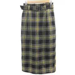 ローリーズファーム LOWRYS FARM タイトスカート ロング丈 マキシ丈 チェック柄 ベルト マルチカラー M ブラック 黒 /YM19