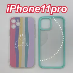 SP-96 Leampo iPhone11pro スマホケース 2つセット 2個 カラフル ニコちゃん スマイル 背面クリア 透明 水色 かわいい