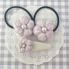 お花のヘアゴム＆パッチンピン 薄紫 《3個セット》 ラプティフルール キッズ キッズヘアアクセサリー キッズピン ヘアゴム キッズヘアゴム ヘアアクセサリー ヘアアクセ 結婚式 入学式 卒業式 発表会 パッチンピン ぱっちんピン スリーピン