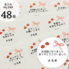 【名入れ無料】リボン×お花　手書き風　ご挨拶・メッセージシール　No.S49
