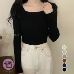 スクエアネック リブニットトップス 秋冬 ant4y164643