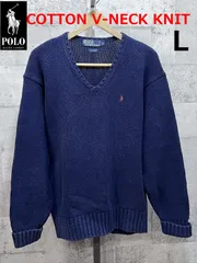 ポロラルフローレン コットン 正規品 Vネック ニット L メンズ ネイビー ローゲージ セーター POLO RALPHLAUREN ワンポイント ポニー