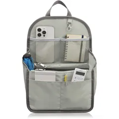 【早発】 バッグインバッグ リュック 収納のプロ監修 底板付 リュックインバッグ 縦 16ポケット バックインバック インナーバッグ 軽量 撥水 ポーチ 4 小さめ 大きめ レディース メンズ ンコールL＜4サイズ＞ グレー