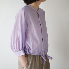 LE GLAZIK | CNS COLLARLESS SHIRT (lavender/off white) size 36 | 르 글래직 컬러리스 셔츠