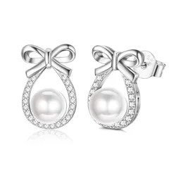 【新着商品】パール 記念日 クリスマス スタッドピアス プレゼント 誕生日 アクセサリー 可愛い 女性 おしゃれ しずく プラチナ S925 ジルコン ピアス ピアス ピアス ホワイト リボン アレルギー対応 人気 レディース 真珠 LOYALLOOK