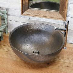信楽焼 手洗い鉢 洗面ボウル 陶器 直径46cm 大型サイズ 金彩ボール型手洗い鉢 tr-4116