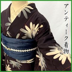 アンティーク　単衣の着物　錦紗　レトロ　大正ロマン アンティーク着物◇松竹梅 鳥 振袖 錦紗 縮緬 日本刺繍 大正