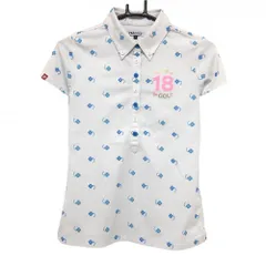 フィラゴルフ 半袖ポロシャツ 白×ライトブルー クローバー柄 ボタンダウン レディース M ゴルフウェア FILA GOLF