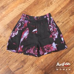 春夏/DIESEL/23インチ/ショートパンツ 00SSX0-0SALW  タック フレア 和柄 プリント ディーゼル 新品/黒×ボルドー/ky660/