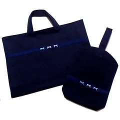 訳あり品 レッスンバッグ 受験 お稽古 スクール シューズ 上履き入れ バッグ 紺 ネイビー 面接 通学 通塾 キッズ 子供 女の子 幼児 園児 女児 小学生 幼稚園 小学校 入園 入学 準備 グッズ お教室 リボン 刺繍 2点 セット おけいこバッグ
