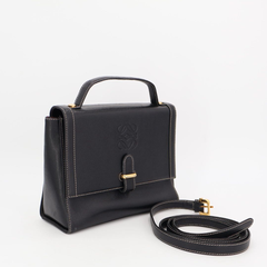 ロエベ LOEWE アナグラム ロゴ 型押し レザー 2way ハンドバッグ ショルダー ケリー型 ブラック 黒 ゴールド金具 ヴィンテージ