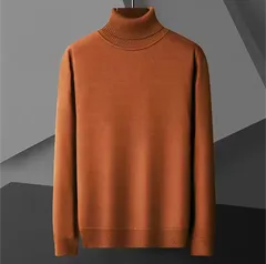 上質ストレッチ タートルネックニット（キャメルブラウン）