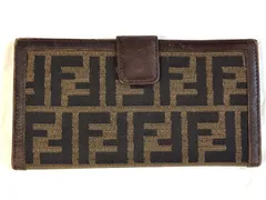 フェンディ FENDI ズッカ柄二つ折り長財布 札入小銭入れ 総柄 長財布 キャンバス ブラウン  レディース