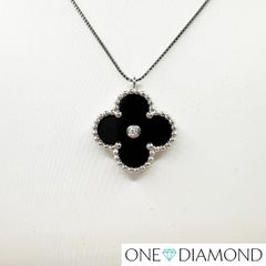 ダイヤ ネックレス プラチナ 天然ダイヤモンド Pt900 × Pt850 5.7g オニキス 0.03ct フラワー
