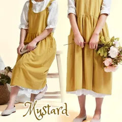 エプロン マスタード チュニック ワンピタイプ コットンリネン