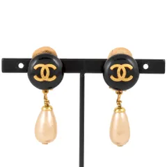 シャネル CHANEL ココマーク スイング イヤリング フェイクパール GP 93A ブラック ゴールド ヴィンテージ レディース【中古】