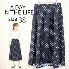 A DAY IN THE LIFE　ア デイ イン ザ ライフ　ユナイテッドアローズ　38 水玉　フレアスカート　ロング　ウエストゴム　ブラック　黒　ミドル丈　ミモレ丈