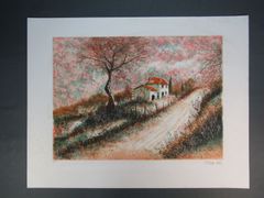 値下げ！多色刷り木版画「夕映えの村」 - メルカリ