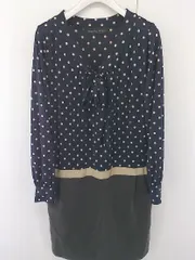 ◇ green label relaxing UNITED ARROWS 切替 ドット 水玉 長袖 ミニ ワンピース ネイビー系 グレー系 レディース  【中古】 【1203140003866】