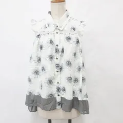 アクシーズファム axes femme ブラウス チュニック ノースリーブ フリル レース 総柄 花柄 チェック グレー ブラック ホワイト 黒 白 M 