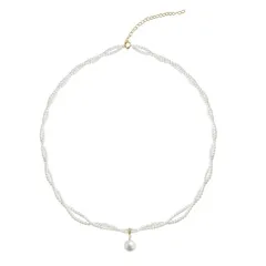 【新品】 [AREUM] パールネックレス 二連 一粒 おしゃれ 上品 重ね着け 2連パール フェイクパール ネックレス 40cm アジャスターチェーン付き レディース アクセサリー 1