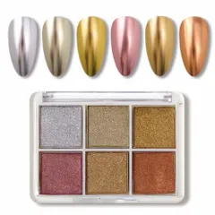 【新品未開封】 固形ネイルパウダー パレット ネイルパウダー ニュアンスネイル 6色 メタリックパウダー ジェルネイル (ゴールドピンク)