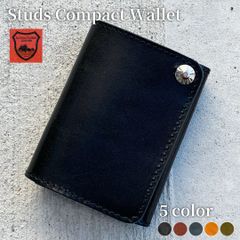 栃木レザー財布 コンパクト財布 ミニ財布 スタッズ財布 二つ折り財布 メンズ財布 wallet ウォレット 小さい財布 日本製 新品 5色展開 ［WL001-ST15］　送料無料