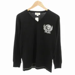 ディーゼル DIESEL タグ付き Tシャツ カットソー ロゴ プリント Vネック 長袖 S 黒 ブラック /HO● 0127 ☆AA★