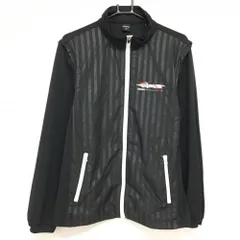 【美品】イグニオ 2WAYジャケット 黒×白 身頃ストライプ地模様 袖着脱可 異素材 メンズ L ゴルフウェア IGNIO