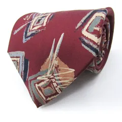 レノマ ブランド ネクタイ 幾何学模様 パネル柄 シルク 日本製 メンズ ブラウン renoma 【中古】