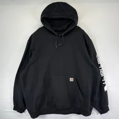 古着 カーハート Carhartt パーカー スウェット プルオーバー  大きいサイズ ワンポイント 袖ロゴプリント 3XL  ブラック メンズ
