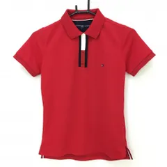 ★値下げ★【超美品】トミーヒルフィガー 半袖ポロシャツ レッド×ネイビー 織生地 スナップボタン  レディース S ゴルフウェア Tommy Hilfiger Golf