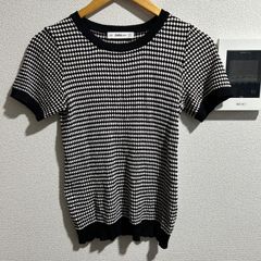 訳あり！【ZARA】　千鳥柄　ニットっぽい　半袖　トップス