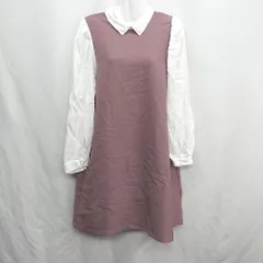 ◇ ⊇ 179/WG 襟配色 ギャザー加工 長袖 膝丈 ワンピース サイズ38 ピンク系 ホワイト レディース E  【1410100027293】