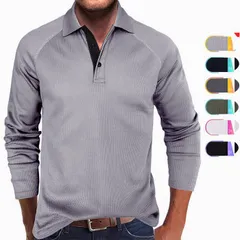 メンズポロシャツ 長袖 シャツ ワッフル 無地 ゴルフシャツ 長袖ポロシャツ ポロ トップス 通勤 通学 おしゃれ 春秋 Tシャツjipin04