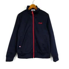 フィラ FILA ジャケット ジャージ トラックジャケット 裏フリース ジップアップ ハイネック 長袖 M 紺 ネイビー 赤 レッド