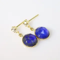 16KGP ラピスラズリ＆クリスタル 8ｍｍ 天然石 ローズカット 吊り下げ ピアス