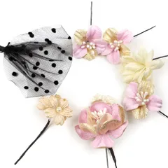 髪飾り 成人式 振袖 前撮り 袴 花 7点セット 紫 ピンク ベージュ 白 ゴールド 花 ちりめん レース パールビーズ ドット 水玉 No.12-0378