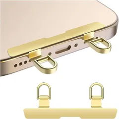 Turkalla スマホストラップホルダー 2口タイプ ・0.2mmの超薄型・浮きにくい湾曲設計 ステンレス製 携帯ストラップ タグパッチ 10kgまでの荷重量 スマホケースに挟む 充電影響なし 落下紛失防止(ゴールド)