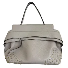 人気美品 ✨トッズ ウェーブ トートバッグ レザー スタッズ グレー 美品】TOD'Sトッズ ウェーブ トートバッグ スタッズ レザー グレー