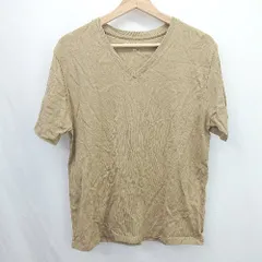 ◇ ⊂ nano universe ナノユニバース 無地柄 半袖 Vネックカットソー サイズM ベージュ系 メンズ E  【1508060027337】