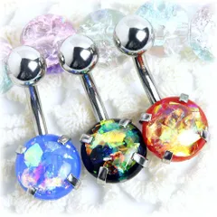 BN185　シャイニーオパール風　バーの短い　へそピアス　ボディピアス　316Lサージカルステンレス　金属アレルギー対応商品　臍ピアス　全3色