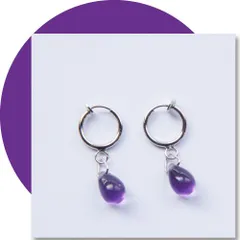 バイオレット／紫色　フープイヤリング＊ドロップ型チェコビーズ　VI2203HRG