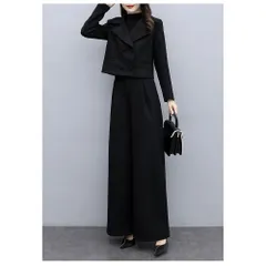 ☆ ブラック ☆ M ☆ セットアップ パンツスーツ レディース 春秋  パンツスーツ レディース セットアップ 秋冬 上下セット 無地 かっこいい おしゃれ ワイドパンツ オシャレ カジュアル オフィス 通勤 ジャケット パンツ 卒業式 入学式 ビジネス