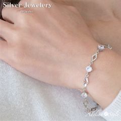 Adelina Style (アデリナスタイル) ブレスレット レディース 3Aジルコニア 多面カット 菱形チェーン シンプル スターリングシルバー (タイプF シルバー) プレゼント