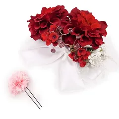 髪飾り 成人式 振袖 袴 2点セット 赤 大人 浴衣 かんざし 簪 卒業式 フォーマル 結婚式 花飾り つまみ細工 リボン ちりめん ブライダル W58 髪飾り 304-379 赤 n726　WSi