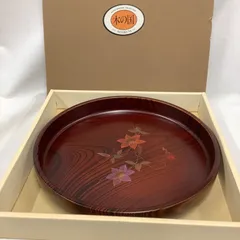 【未使用】光風　木の国　丸盆　木製　漆塗り　金彩　C572