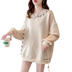 【在庫処分】春 着痩せ 体型カバー 韓国 無地 カジュアル 秋 シンプル 大きいサイズ ゆったり 刺繍 トップス プルオーバー 冬 丸首 長袖 スウェット パーカー レディース トレーナー