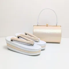 草履バッグセット 振袖 帯地 白 ベージュ フリーサイズ/LLサイズ 三枚芯 w47-3