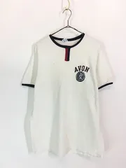 古着 80s USA製 Champion 「AVON」 染込み プリント チョコチン リンガー Tシャツ L 古着